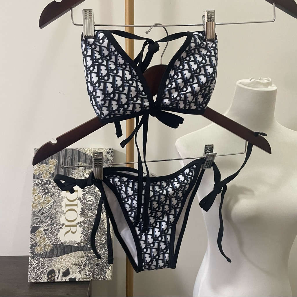 Dior Blue And White Monogram Tie-Side Bikini